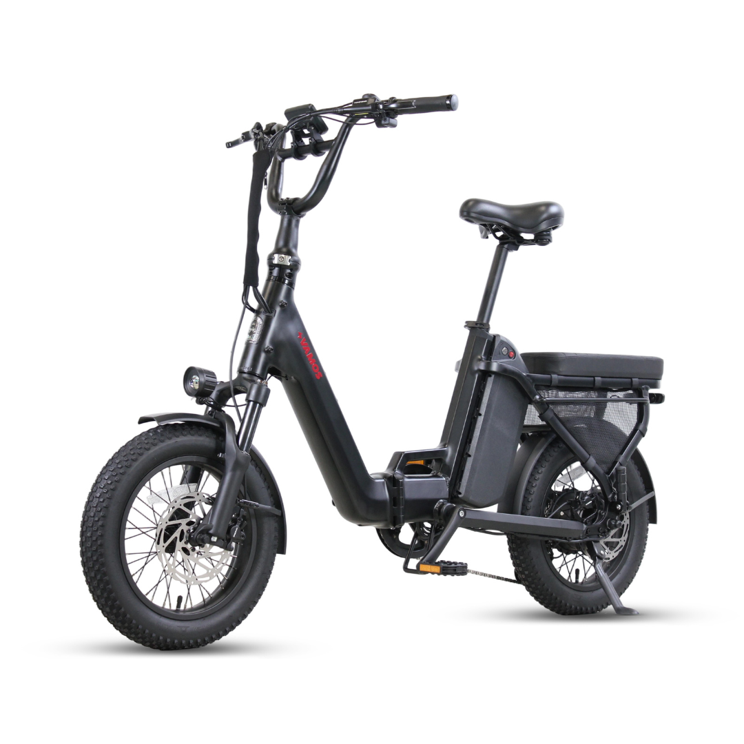 Black Vamos Doblez Folding Compact Electric Fat Tyre Bike Front Left View
