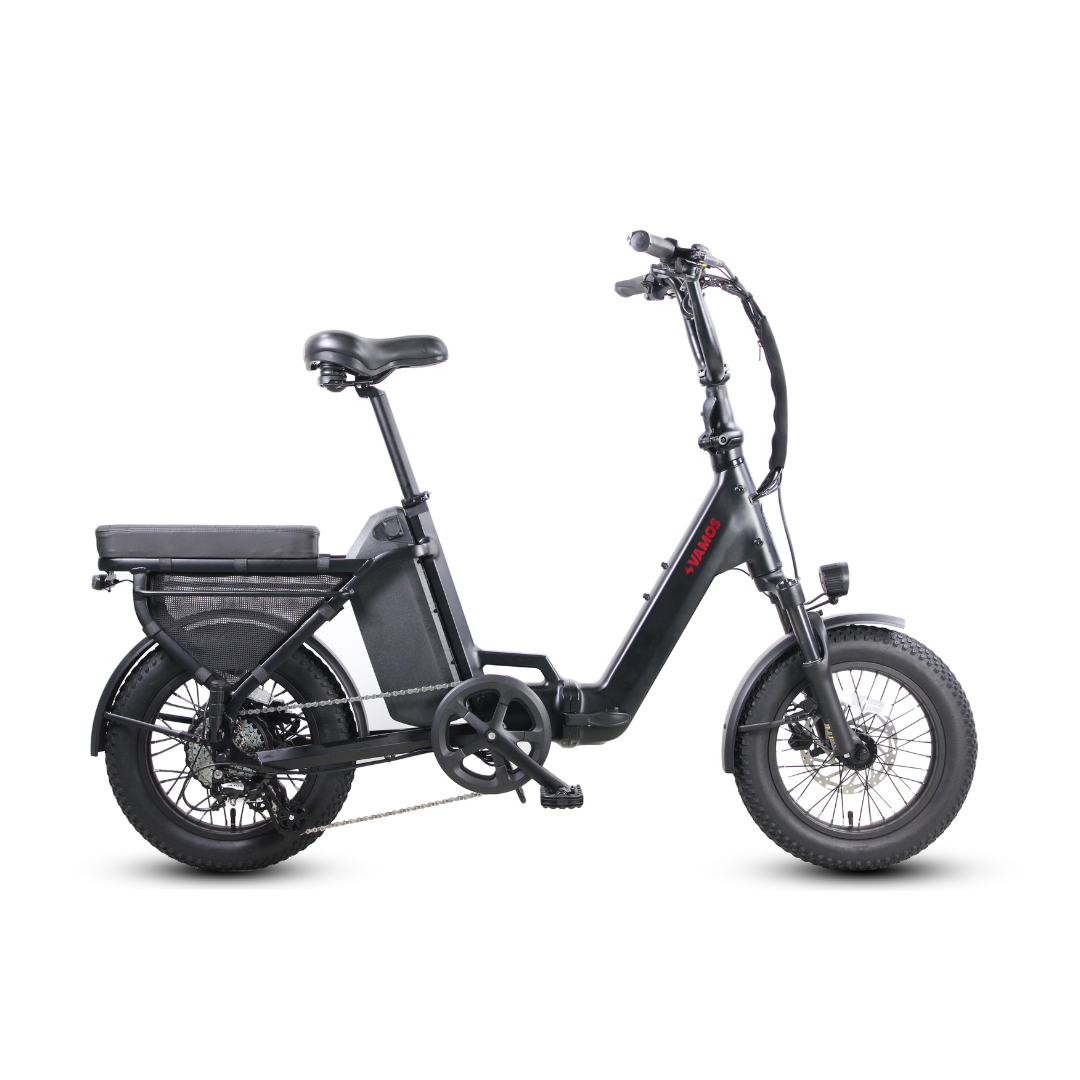 Black Vamos Doblez Folding Compact Electric Fat Tyre Bike Drive Side