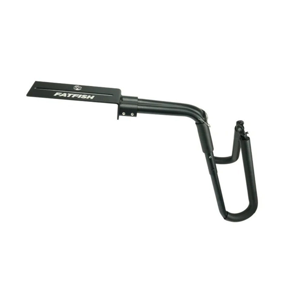 A black metal fishing rod holder with a flat mounting plate featuring the white 'FATFISH' brand logo, shown against a plain white background.