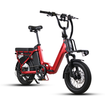 Red Vamos Doblez Folding Compact Electric Fat Tyre Bike Front Right View